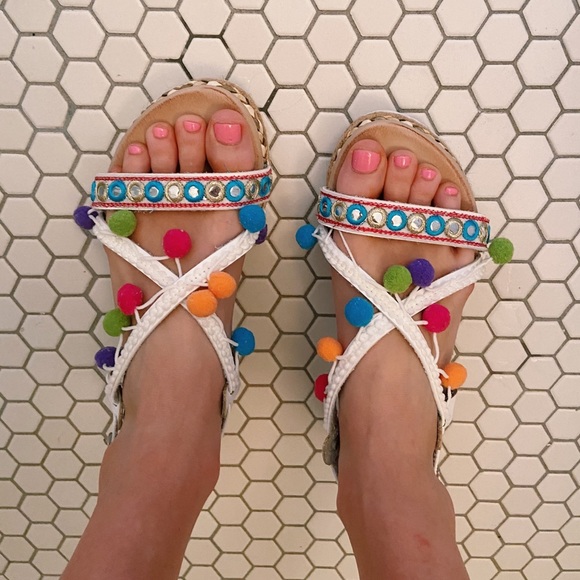 NEW Colorful Pom Pom Espadrille Sandal - Picture 6 of 7